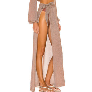 Lovers + Friends Metallic Gold Mesh Wrap Maxi Skirt SMALL Slit Sheer Nayelli NEW